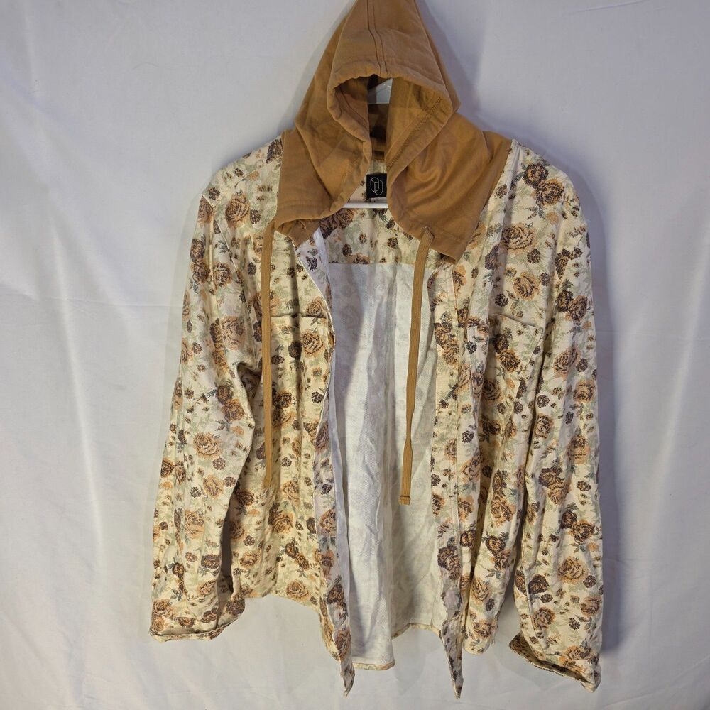 Original Use Floral Hooded Flannel Shacket Mustard Yellow Rose Mens Size Large L